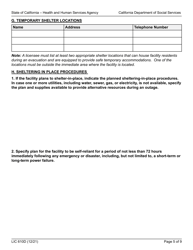 Form LIC610D Emergency and Disaster Plan for Adult Community Care Facilities and Residential Care Facilities for the Chronically Ill (Public) - California, Page 5