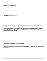Form LIC610D Emergency and Disaster Plan for Adult Community Care Facilities and Residential Care Facilities for the Chronically Ill (Public) - California, Page 6