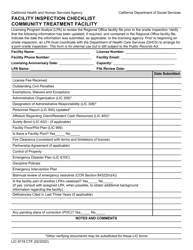 Document preview: Form LIC9119 CTF Facility Inspection Checklist - Community Treatment Facility - California