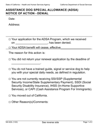 Form NA422L Assistance Dog Special Allowance (Adsa) Notice of Action - Denial - Large Print - California