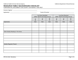 Document preview: Form RFA02 Resource Family Background Checklist - California