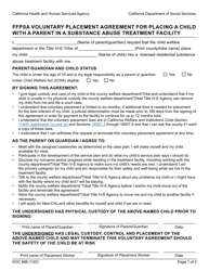 Form SOC888 Ffpsa Voluntary Placement Agreement for Placing a Child With a Parent in a Substance Abuse Treatment Facility - California