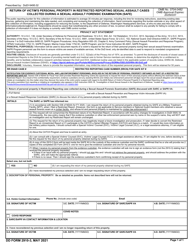 Document preview: DD Form 2910-3 Return of Victim's Personal Property in Restricted Reporting Sexual Assault Cases Collected During a Sexual Assault Forensic Examination (Safe)