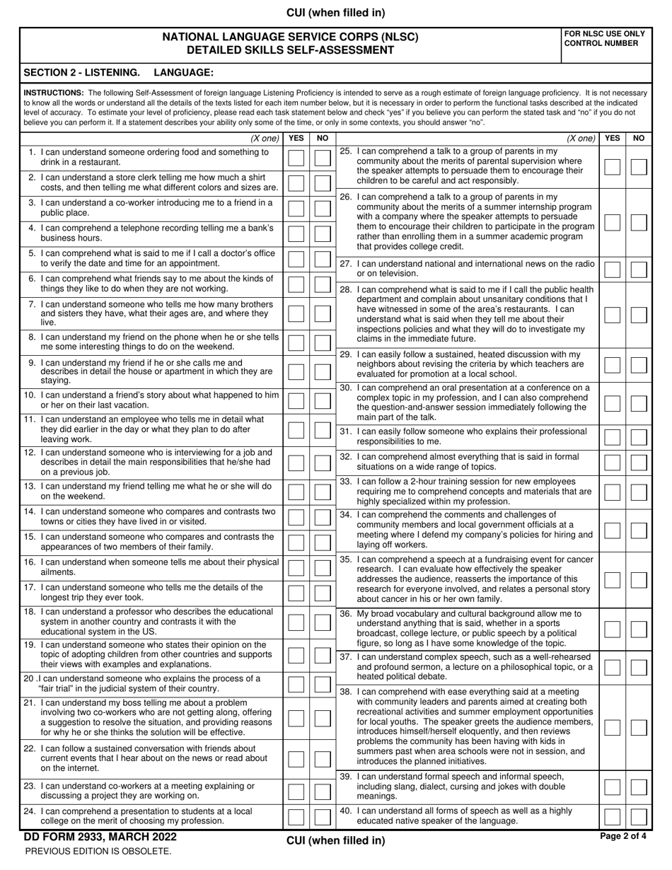 DD Form 2933 Download Fillable PDF or Fill Online National Language ...