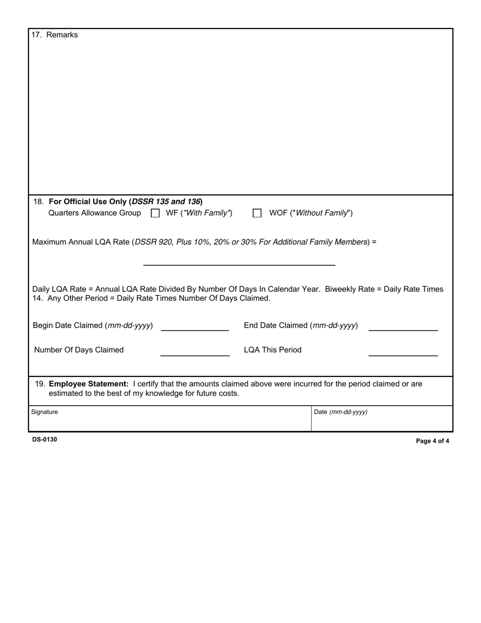 Form DS-0130 Lqa - Living Quarters Allowance Annual / Interim Expenditures Work Sheet, Page 4
