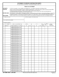 Document preview: DA Form 1506-1 Statement of Service (Continuation Sheet)