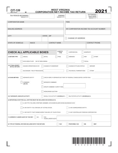 Form CIT-120 2021 Printable Pdf