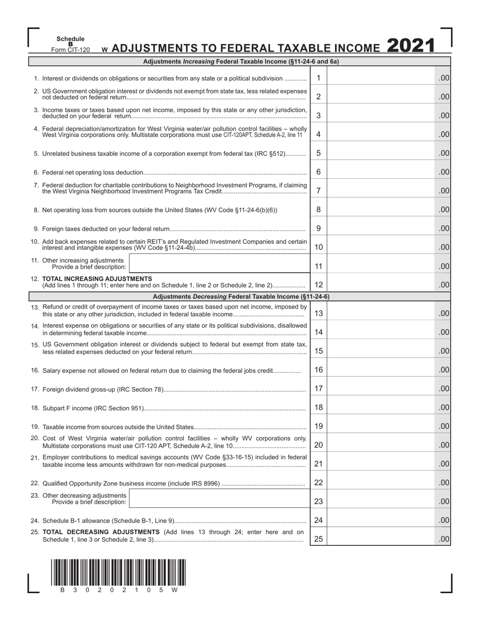 Form Cit 120 Schedule B 2021 Fill Out Sign Online And Download Printable Pdf West Virginia 2909