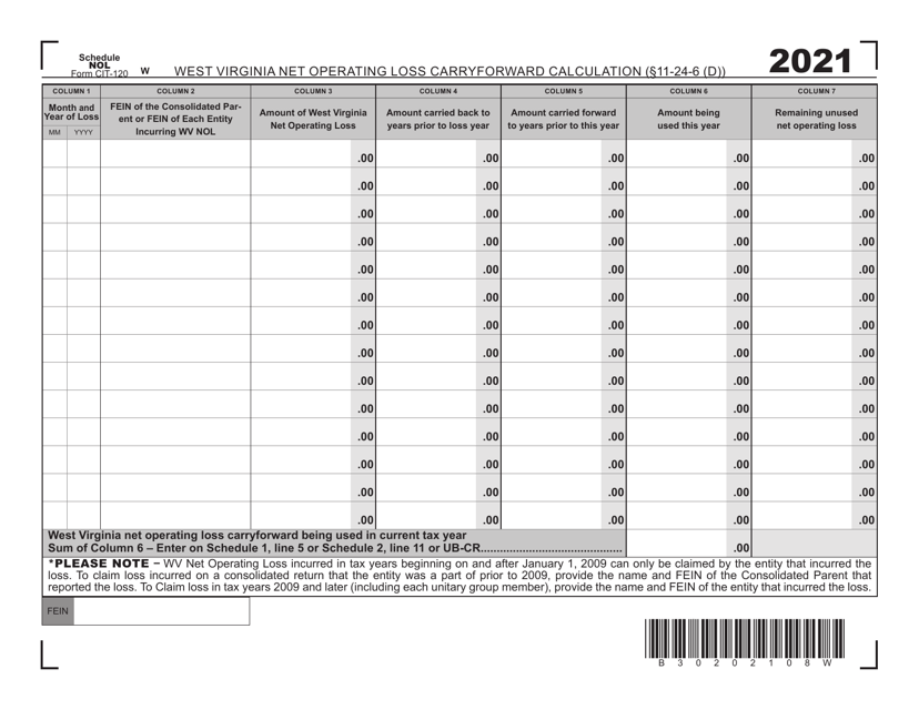 Form CIT-120 Schedule NOL 2021 Printable Pdf