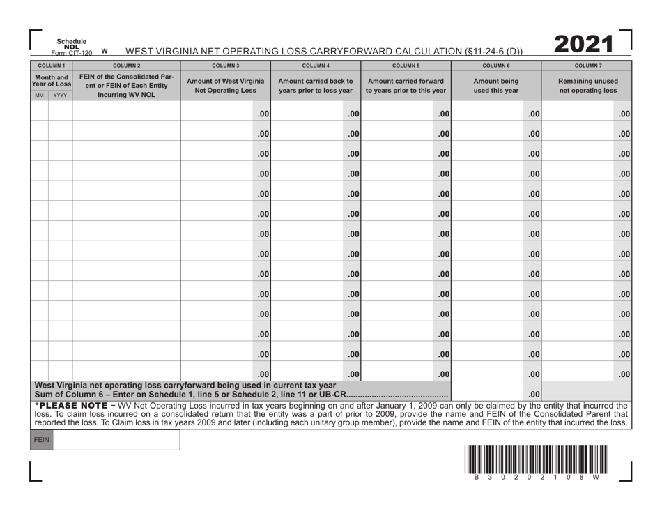 Form CIT-120 Schedule NOL West Virginia Net Operating Loss Carryforward Calculation - West Virginia, Page 1