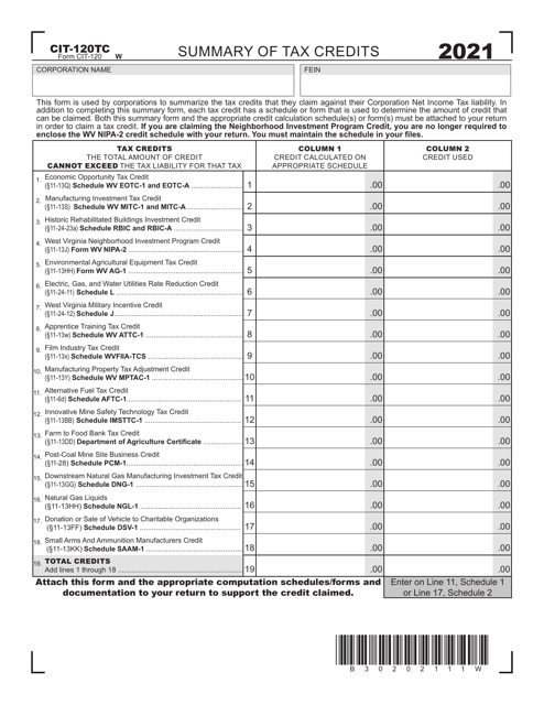 Form CIT-120TC 2021 Printable Pdf