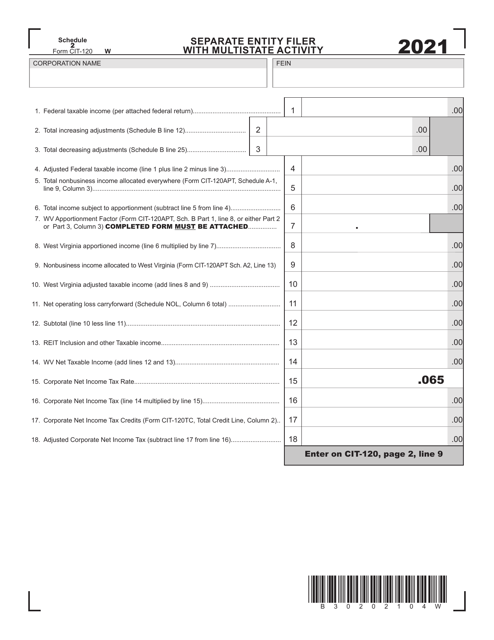 Form CIT-120 Schedule 2 2021 Printable Pdf