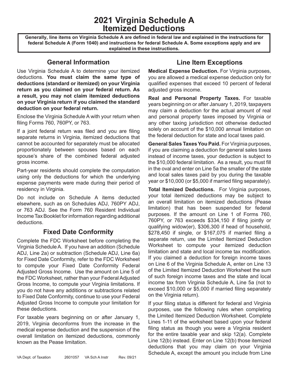 Instructions for Schedule A Itemized Deductions - Virginia, Page 1