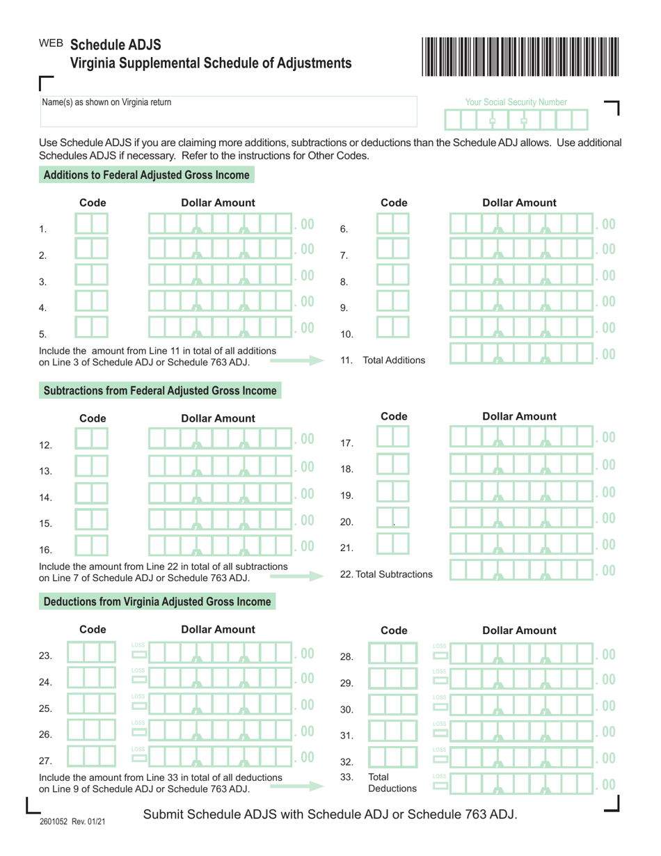 Schedule ADJS Supplemental Schedule of Adjustments - Virginia, Page 1