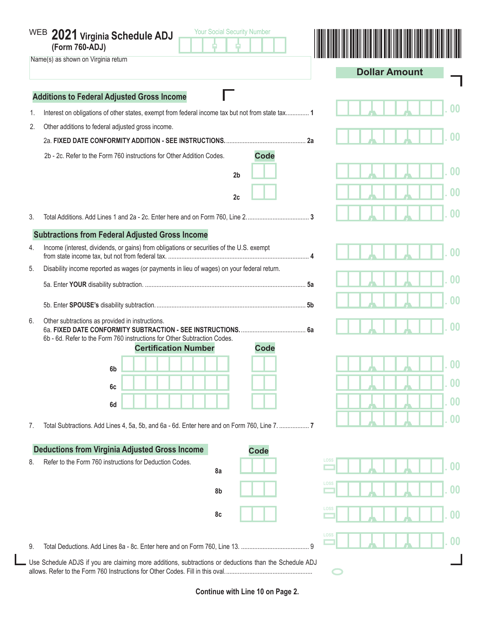 Form 760-ADJ Schedule ADJ 2021 Printable Pdf