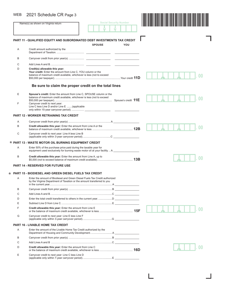 Schedule CR Credit Computation Schedule - Virginia, Page 3