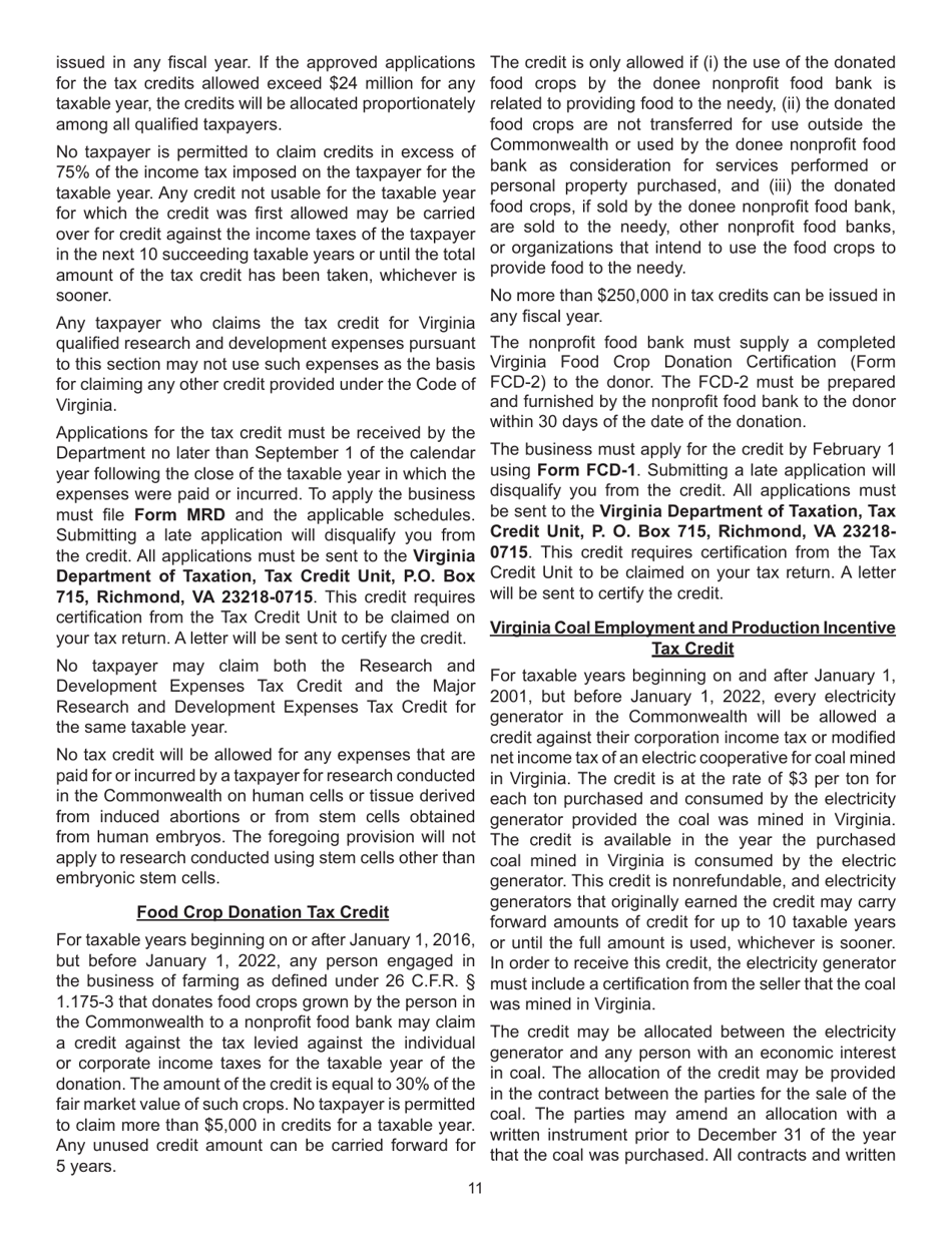 Instructions for Schedule CR Credit Computation Schedule - Virginia, Page 11