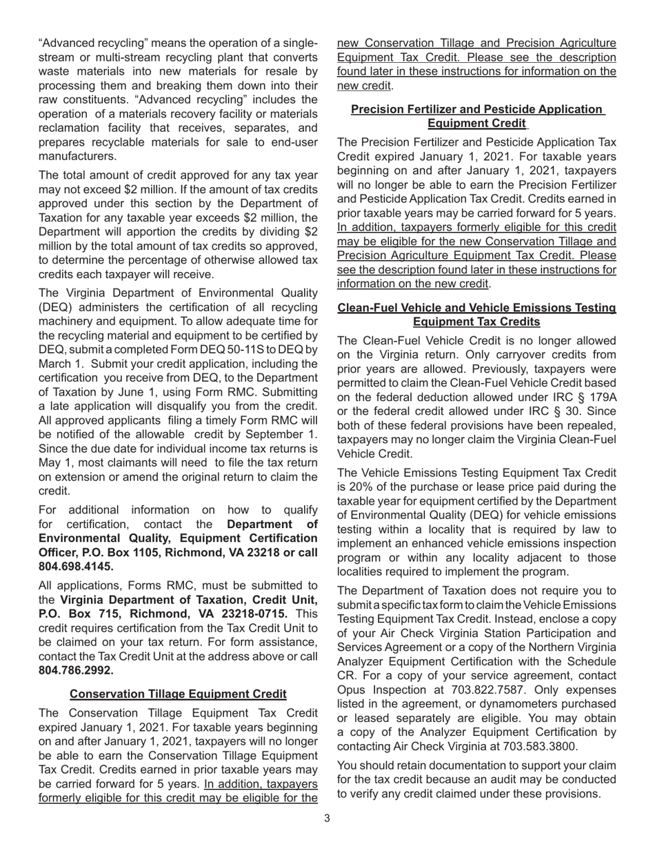 Instructions for Schedule CR Credit Computation Schedule - Virginia, Page 3