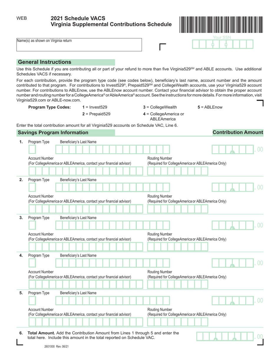 Schedule VACS Download Fillable PDF or Fill Online Virginia ...