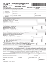Form 765 Unified Nonresident Individual Income Tax Return (Composite Return) - Virginia