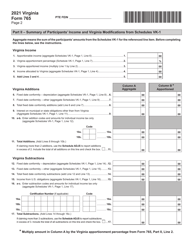 Form 765 Unified Nonresident Individual Income Tax Return (Composite Return) - Virginia, Page 2
