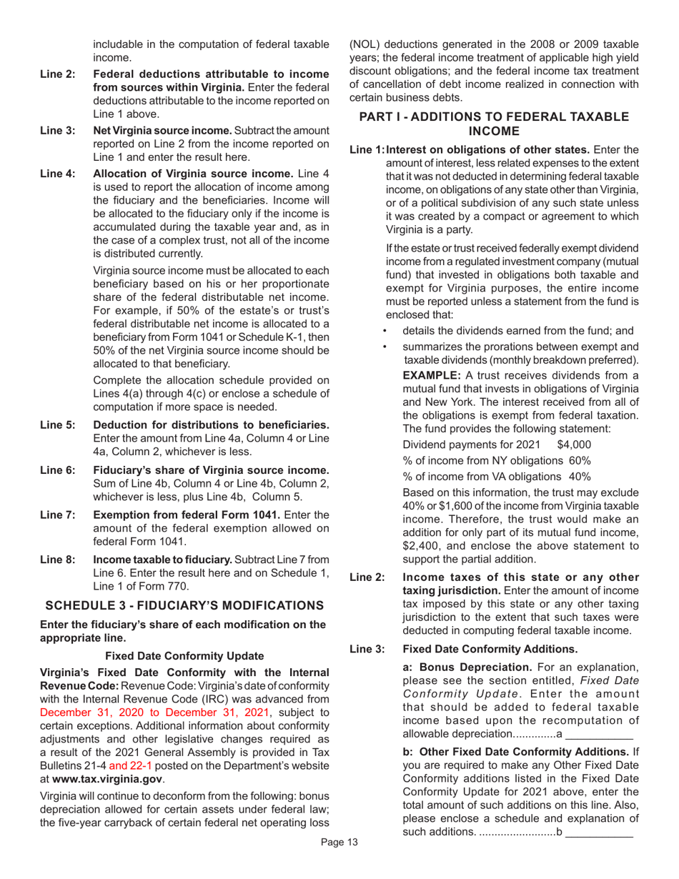 Instructions for Form 770 Virginia Fiduciary Income Tax Return - Virginia, Page 15