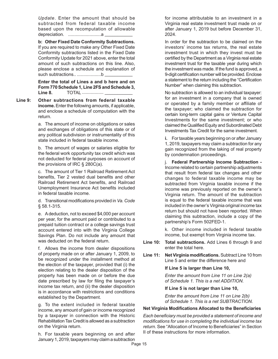 Instructions for Form 770 Virginia Fiduciary Income Tax Return - Virginia, Page 17