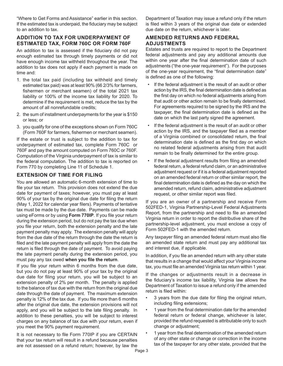 Instructions for Form 770 Virginia Fiduciary Income Tax Return - Virginia, Page 5