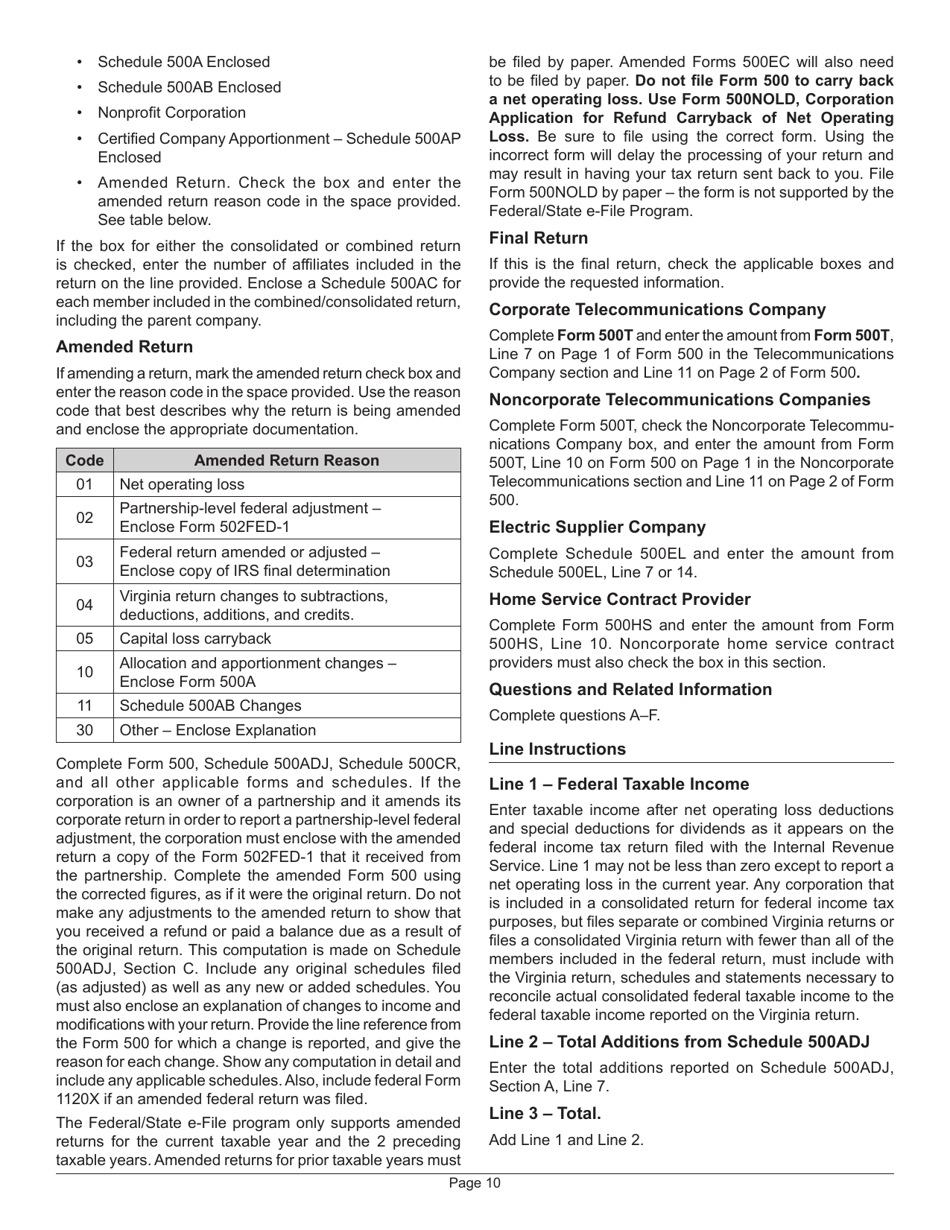 Instructions for Form 500 Virginia Corporation Income Tax Return - Virginia, Page 14