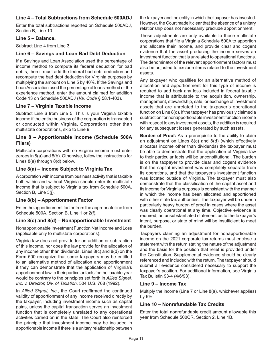 Instructions for Form 500 Virginia Corporation Income Tax Return - Virginia, Page 15