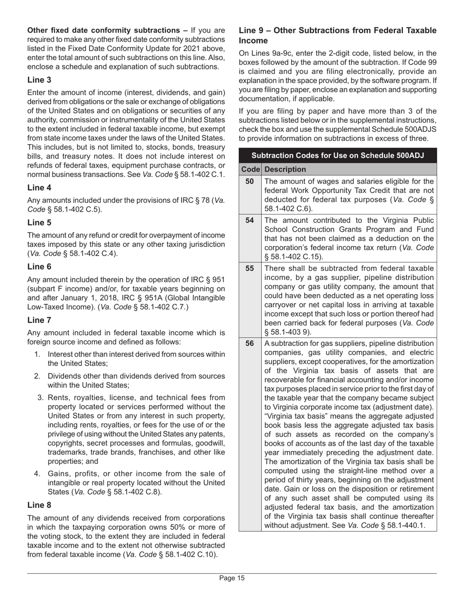 Instructions for Form 500 Virginia Corporation Income Tax Return - Virginia, Page 19