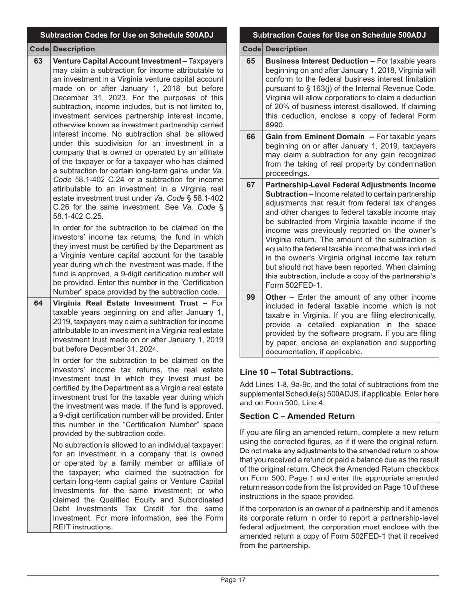 Instructions for Form 500 Virginia Corporation Income Tax Return - Virginia, Page 21