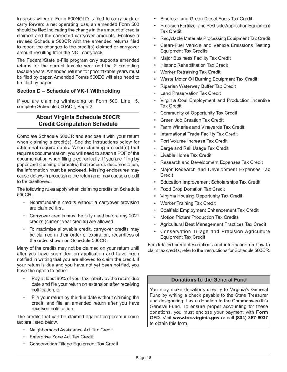 Instructions for Form 500 Virginia Corporation Income Tax Return - Virginia, Page 22