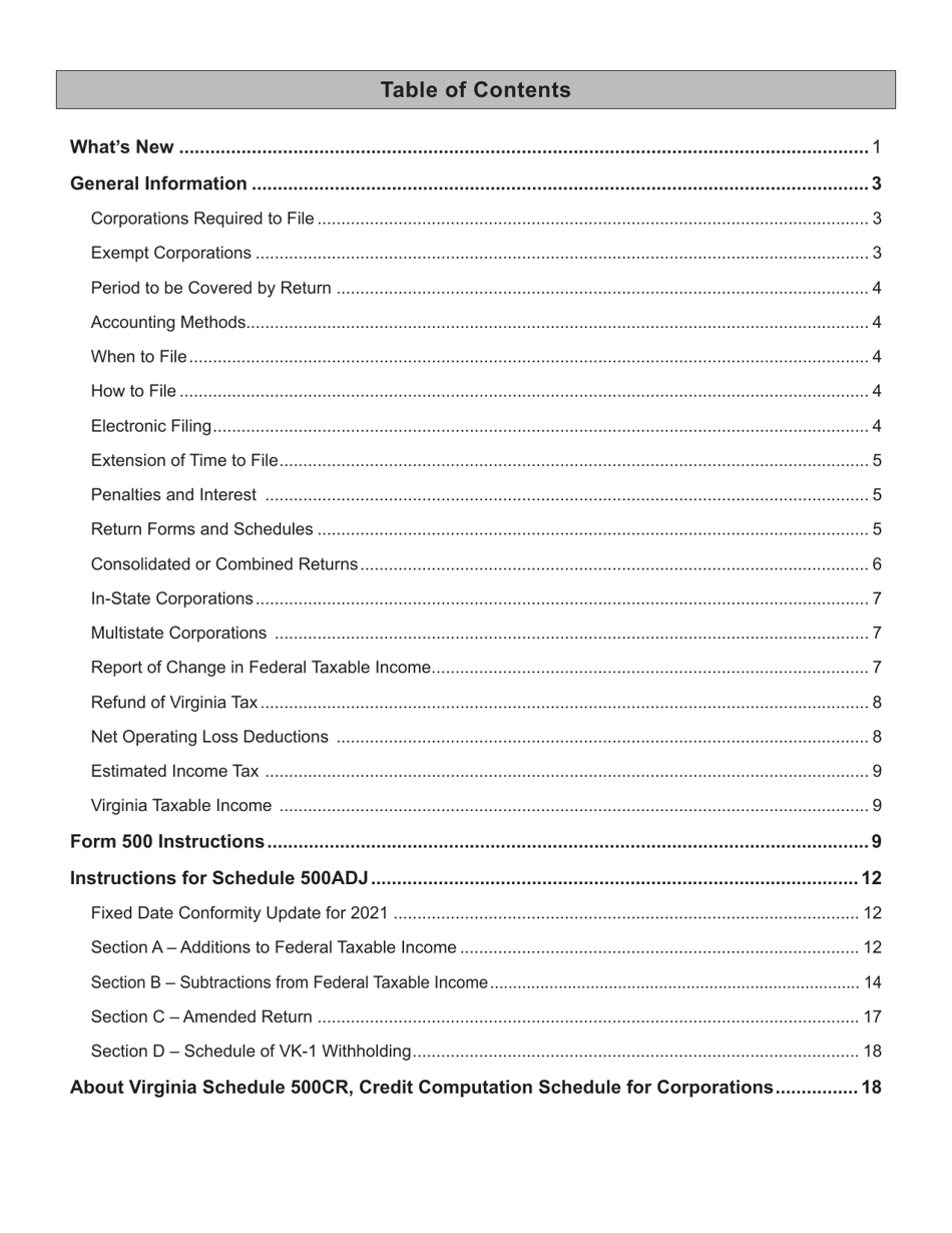 Instructions for Form 500 Virginia Corporation Income Tax Return - Virginia, Page 3