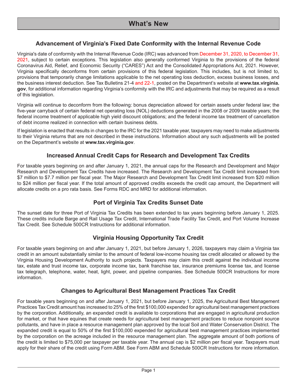 Instructions for Form 500 Virginia Corporation Income Tax Return - Virginia, Page 5