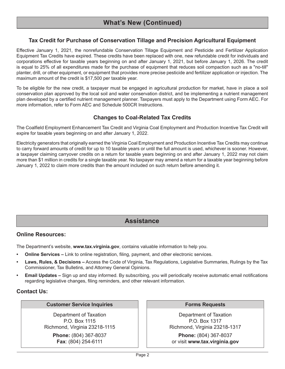 Instructions for Form 500 Virginia Corporation Income Tax Return - Virginia, Page 6