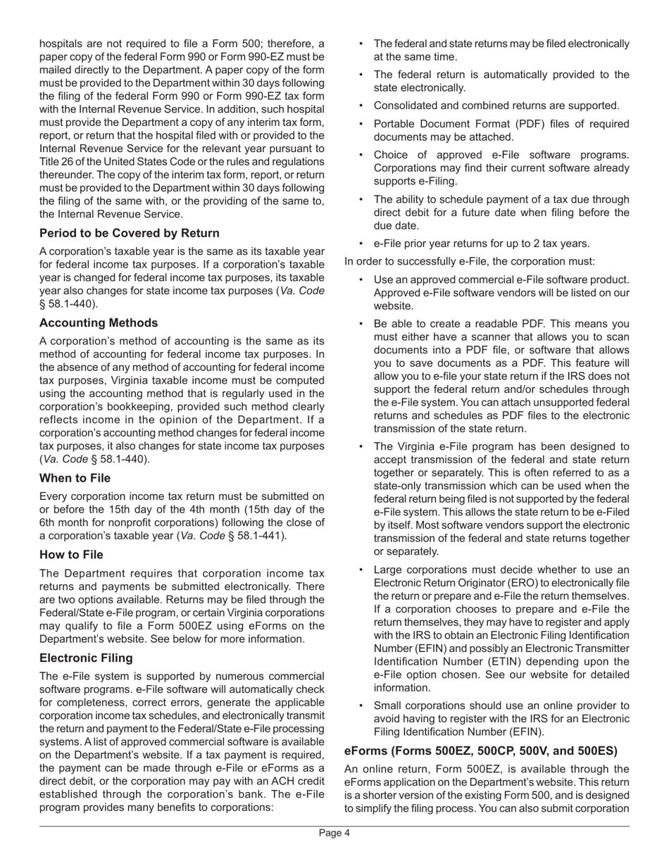 Instructions for Form 500 Virginia Corporation Income Tax Return - Virginia, Page 8