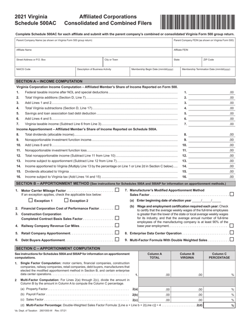 Schedule 500AC 2021 Printable Pdf