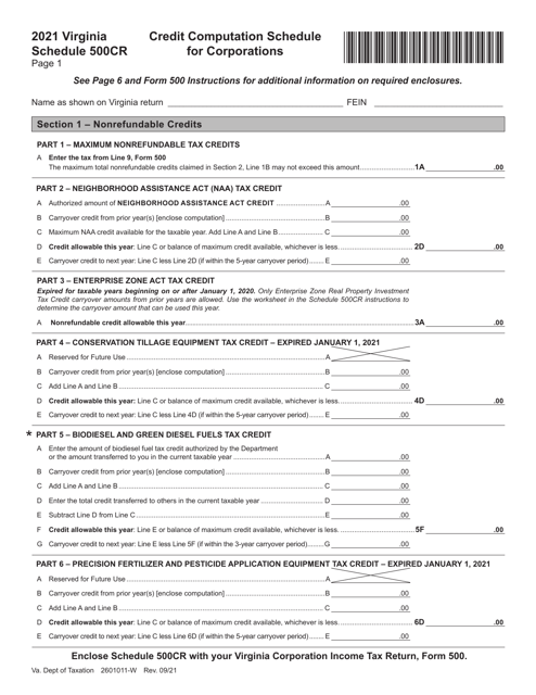 Schedule 500CR 2021 Printable Pdf