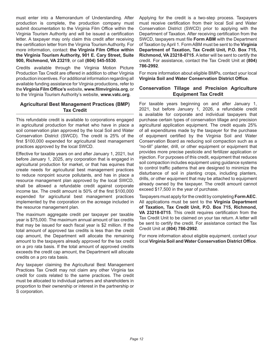 Instructions for Schedule 500CR Credit Computation Schedule for Corporations - Virginia, Page 12