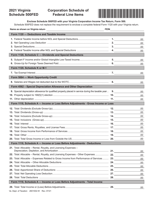 Schedule 500FED 2021 Printable Pdf