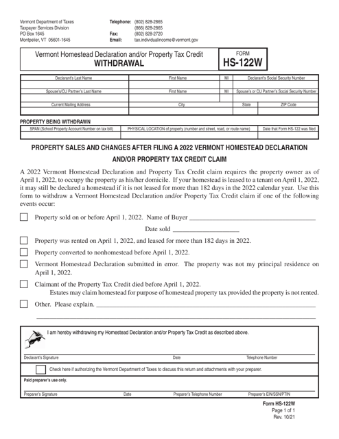 Form HS-122W 2022 Printable Pdf