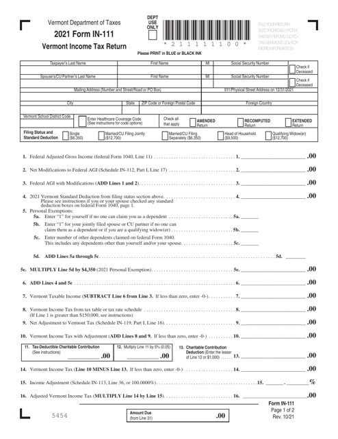 Form IN-111 2021 Printable Pdf