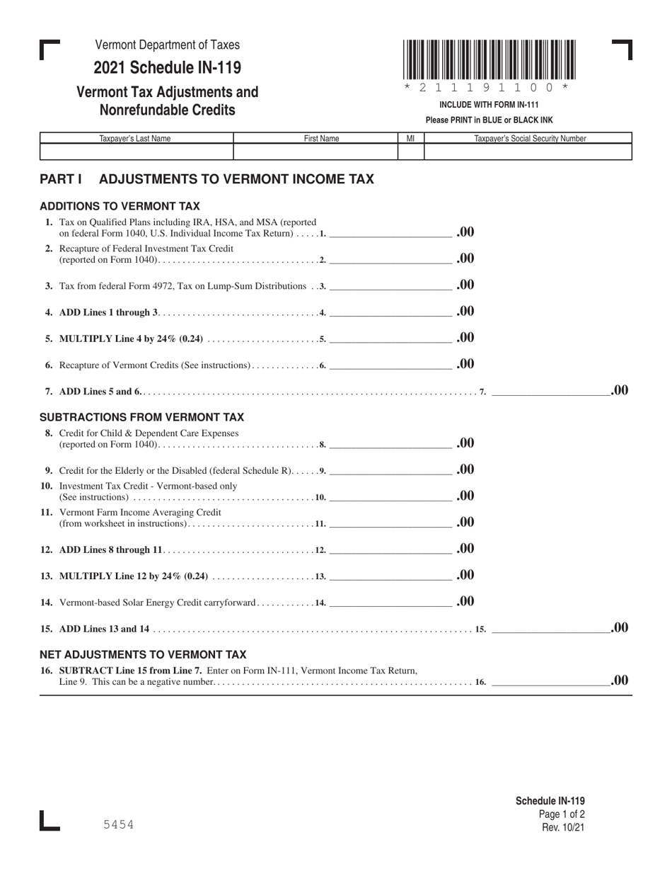 2021 Vermont Vermont Tax Adjustments and Nonrefundable Credits Fill Out, Sign Online and