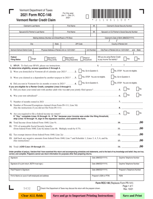 Form RCC-146 2021 Printable Pdf
