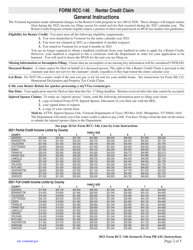 Instructions for Form RCC-146 Vermont Renter Credit Claim - Vermont, Page 2