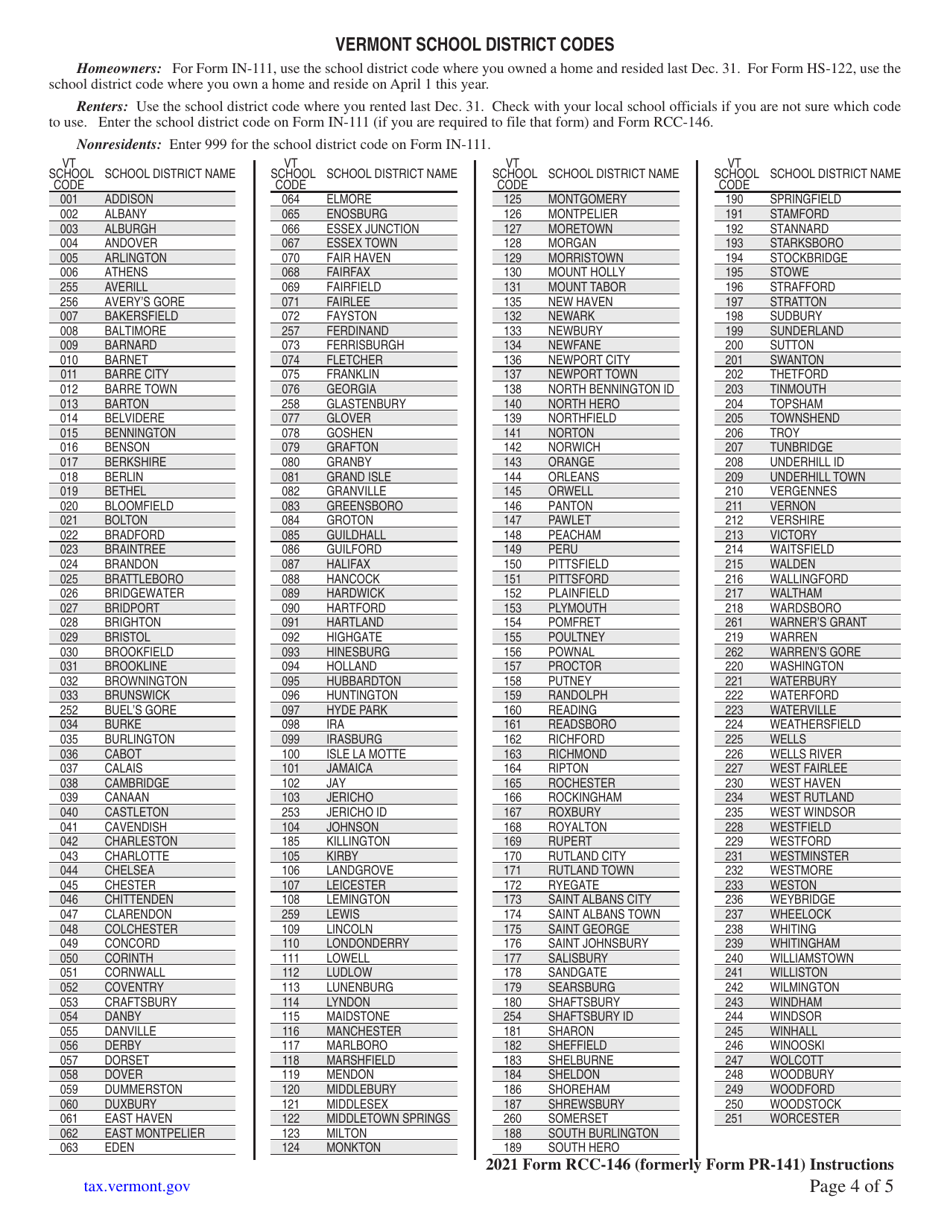 Instructions for Form RCC-146 Vermont Renter Credit Claim - Vermont, Page 4
