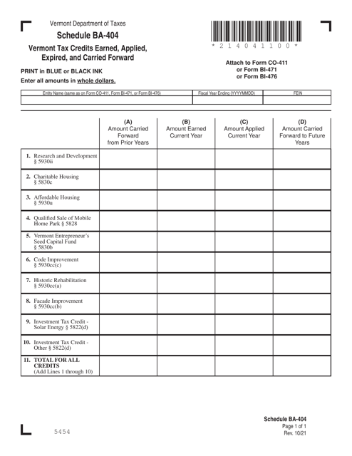 Schedule BA-404  Printable Pdf