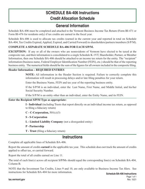 Schedule BA-406  Printable Pdf