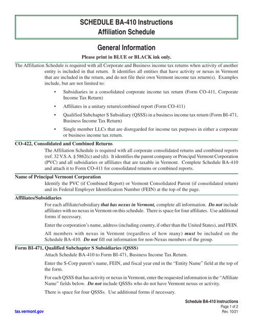 Schedule BA-410  Printable Pdf